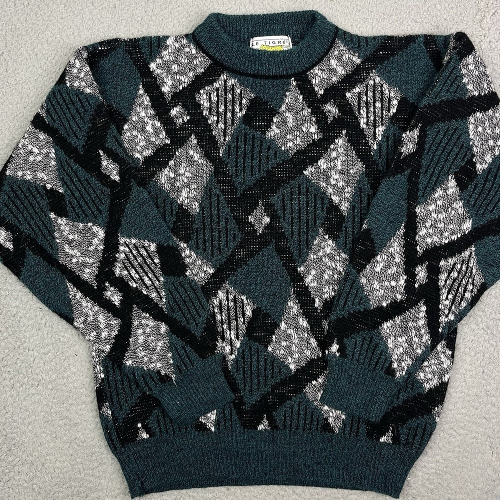 Le Tigre Knit Hip Hop Grandpa Crew Sweater Mens M Vintage 90s Made In USA
